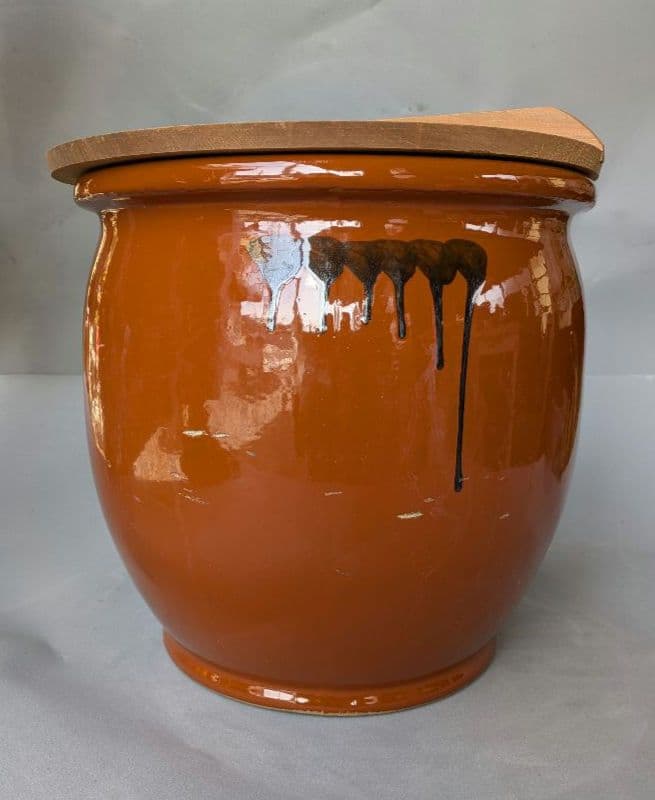 0005.日本製/久松窯/木蓋付きかめ壺/15号