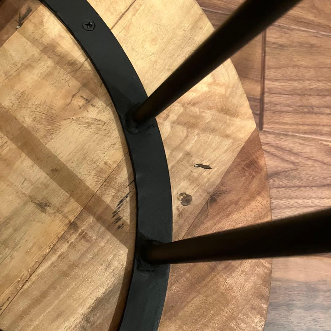 古材とアイアンのコーヒーテーブル ヴィンテージ風サイドテーブル 丸円型60cm