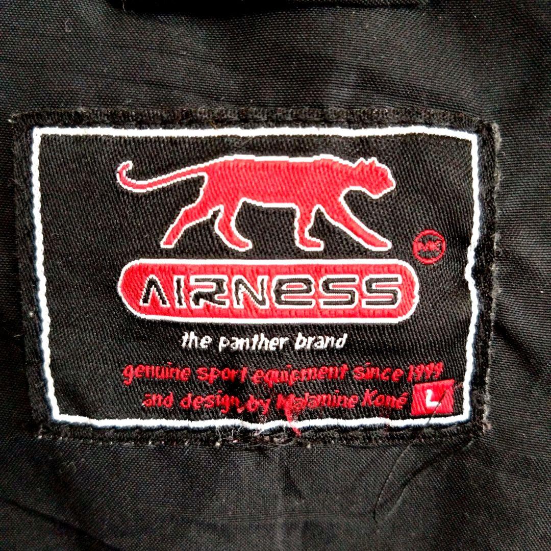 ★重14　AIRNESS　厚手プルオーバートップL　黒白赤　裏フリース　US古着