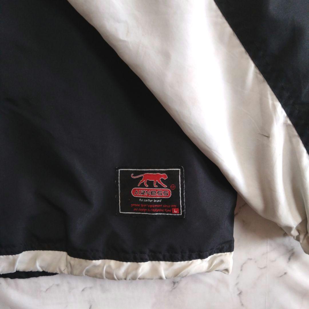 ★重14　AIRNESS　厚手プルオーバートップL　黒白赤　裏フリース　US古着