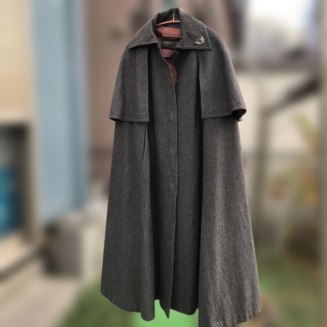 ヴィンテージ グレー ケープスタイル ロングコート