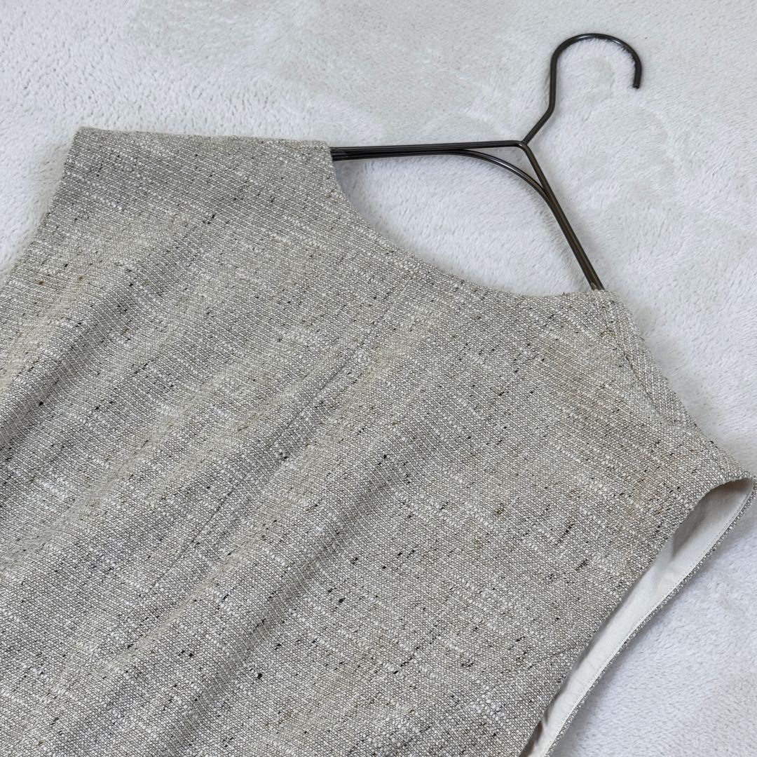 IENAイエナ　ツイードテーラードベスト　ノースリーブ　リボン　ベージュ