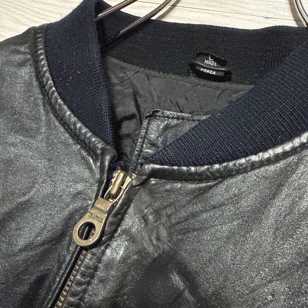 90s vintage 本革 短丈 ブラック レザーブルゾン MA-1 中綿