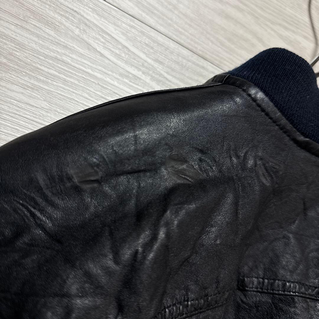 90s vintage 本革 短丈 ブラック レザーブルゾン MA-1 中綿