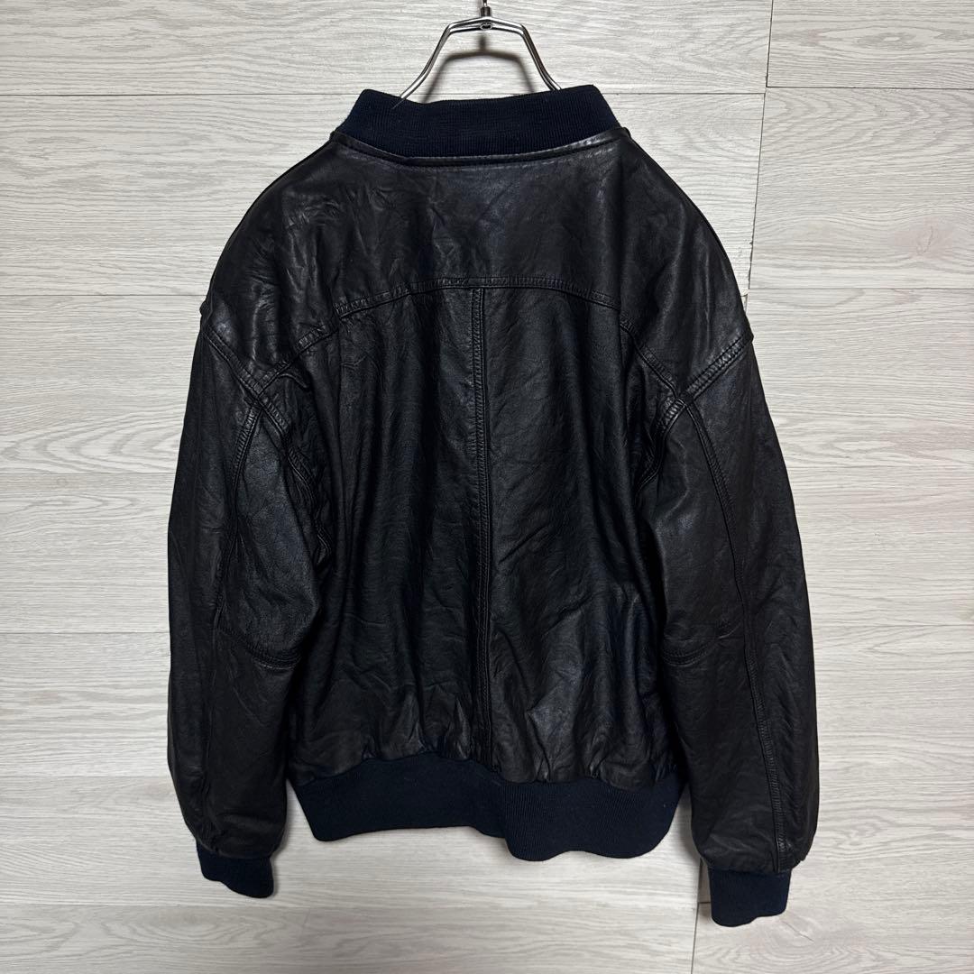 90s vintage 本革 短丈 ブラック レザーブルゾン MA-1 中綿