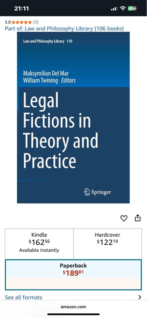 洋書 Legal Fictions in Theory and Practice