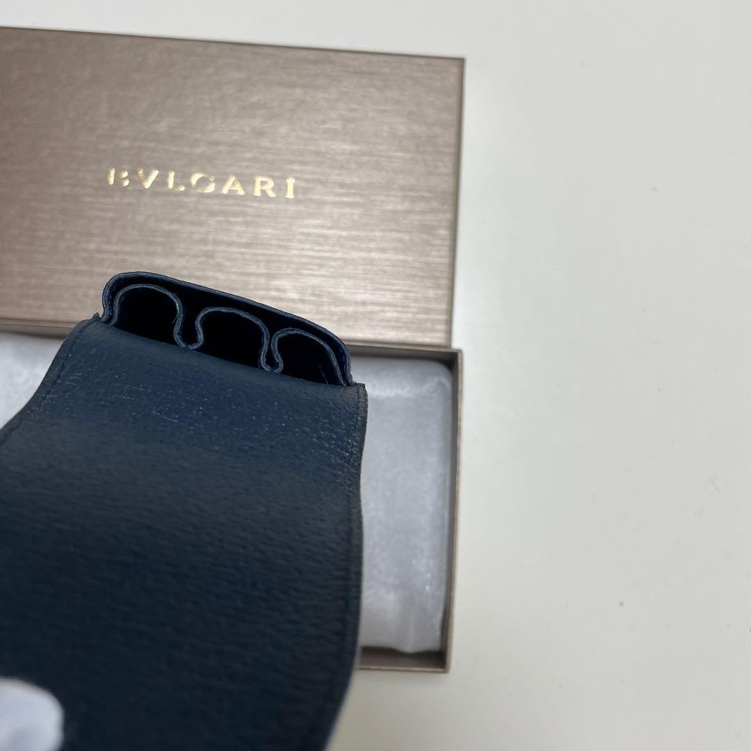 BVLGARI ブルガリ ペンケース 3本差し 筆箱 本革 レザー ネイビー