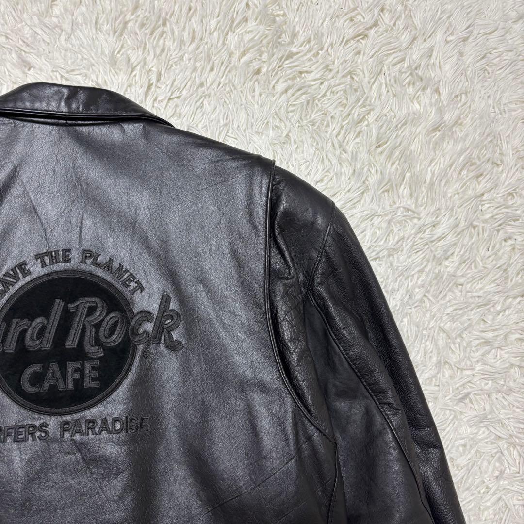 ハードロック カフェ カーフレザー ダブル ライダース ジャケット 刺繍ロゴ