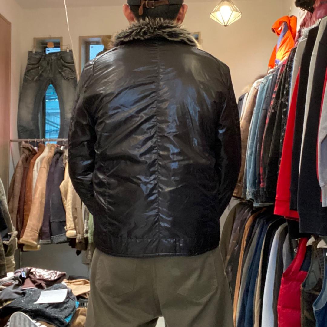 ネオお兄系 y2k アーカイブ 光沢 ファー 中綿 シングルライダースジャケット
