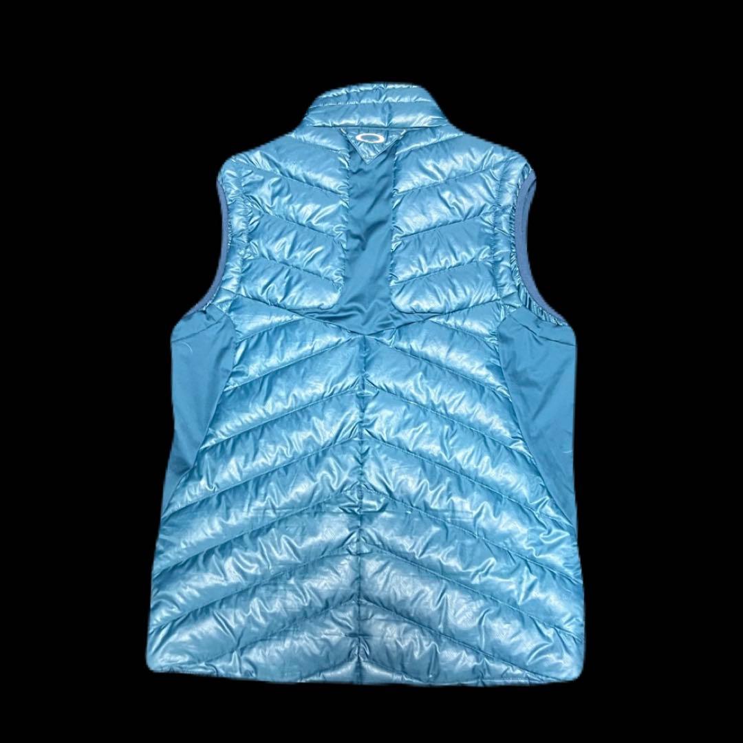 OAKLEY スカル刺繍 ダウンベスト　ライトブルー キルティング　y2k