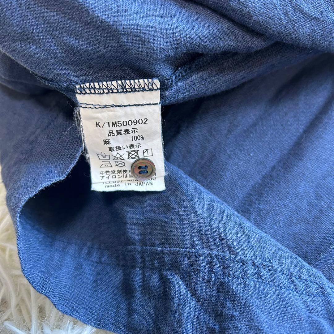 イチアンティークス インディゴ リネン シャツワンピース ギャザー切替 藍染