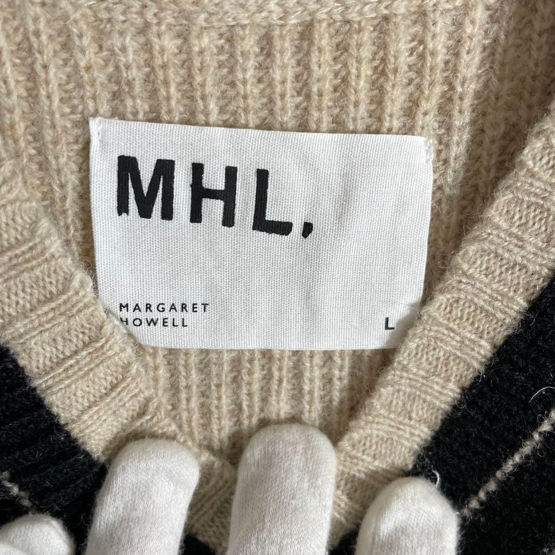 【美品23AW】MHL. タフウール リブニットベスト ベージュ L人気モデル