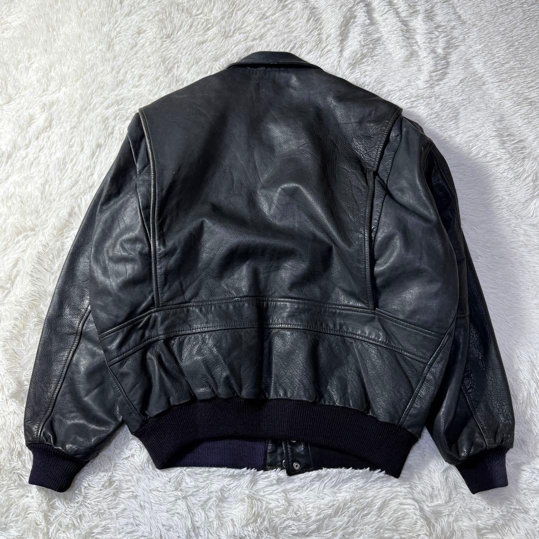 【90s】A-2 ブラックレザー フライトジャケットXL 牛革 短丈