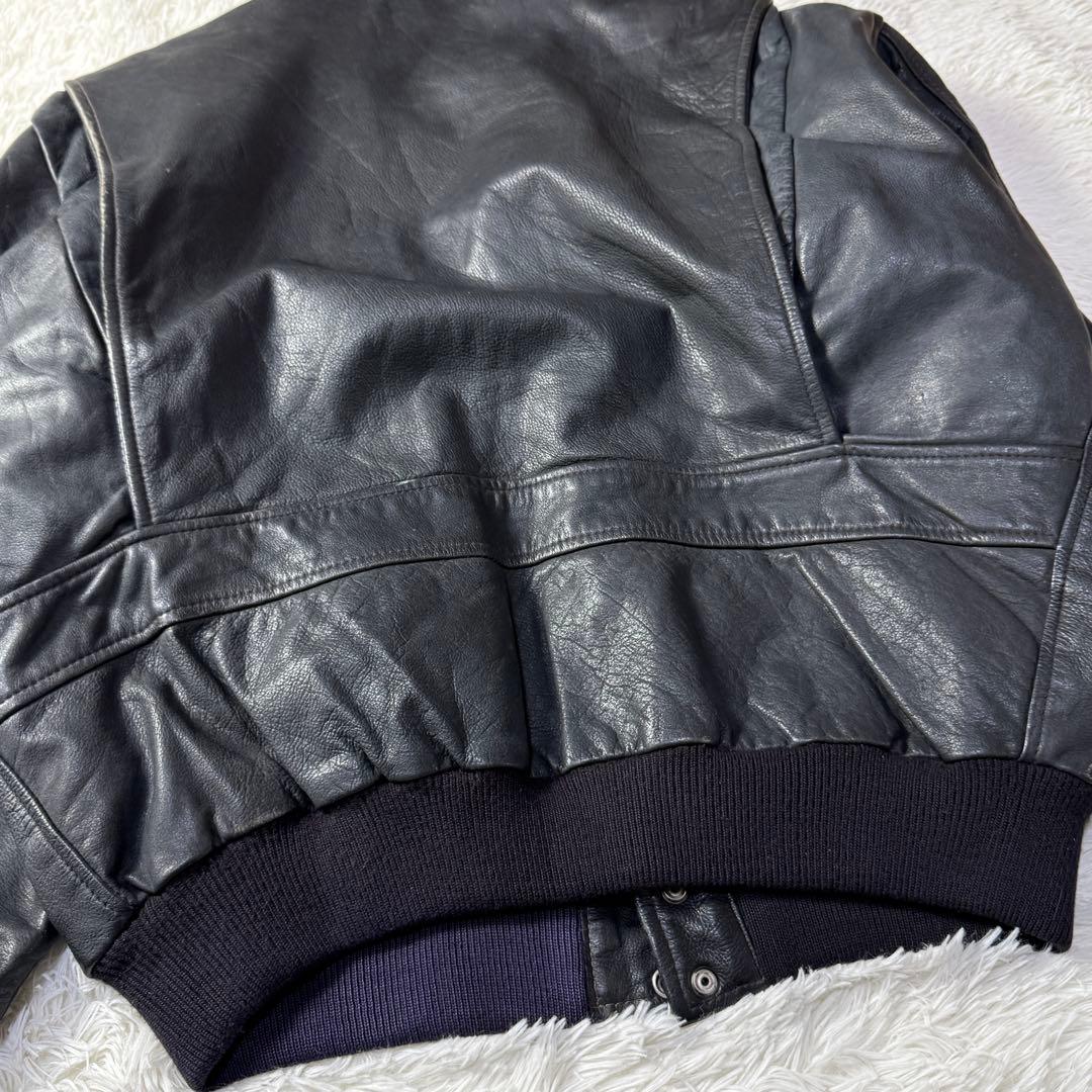 【90s】A-2 ブラックレザー フライトジャケットXL 牛革 短丈