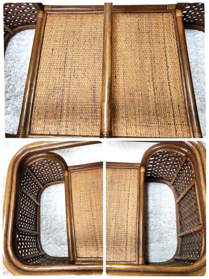 昭和レトロ 籐家具 ラタンセンターテーブル ビンテージ ガラステーブル　引き出し
