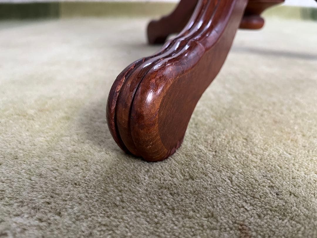 【May65】イタリア製 木製円形テーブル ガラス天板