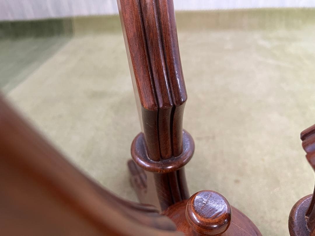 【May65】イタリア製 木製円形テーブル ガラス天板