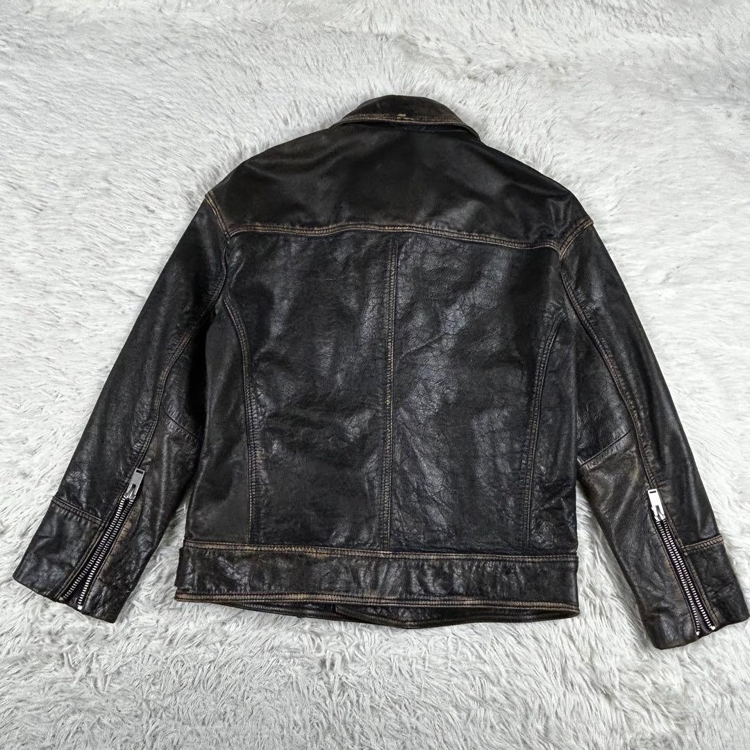 極美品 ザラ ダブルライダース レザージャケット XL相当 大きいサイズ 黒茶芯