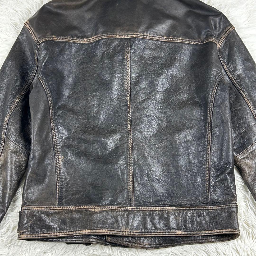 極美品 ザラ ダブルライダース レザージャケット XL相当 大きいサイズ 黒茶芯