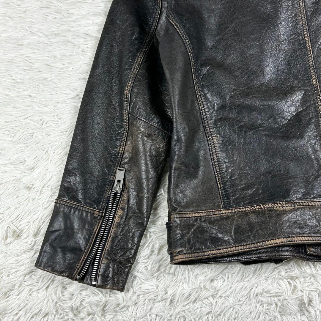 極美品 ザラ ダブルライダース レザージャケット XL相当 大きいサイズ 黒茶芯