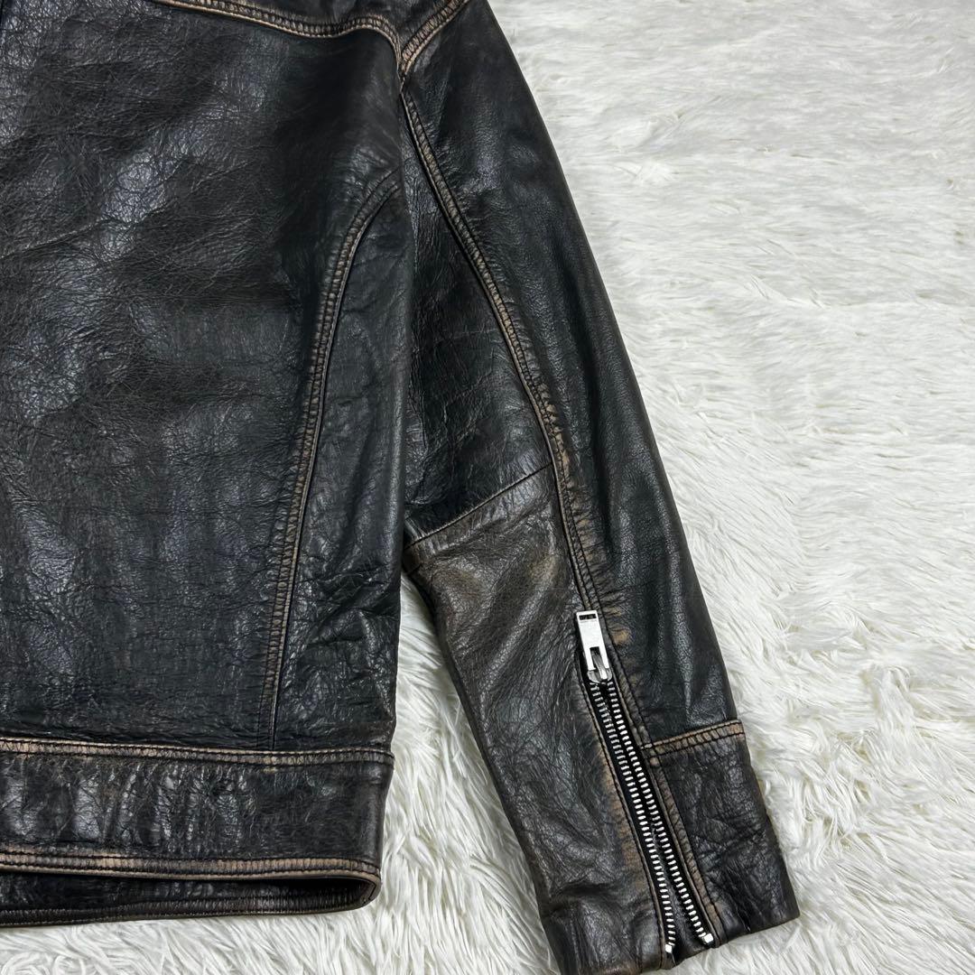 極美品 ザラ ダブルライダース レザージャケット XL相当 大きいサイズ 黒茶芯
