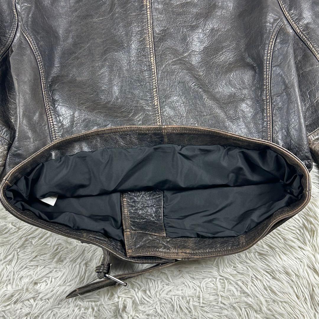 極美品 ザラ ダブルライダース レザージャケット XL相当 大きいサイズ 黒茶芯