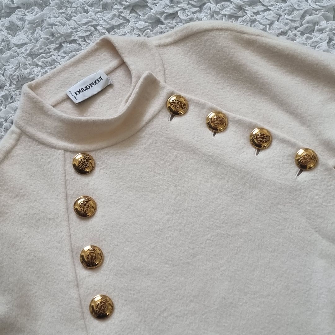 エミリオプッチ　カシミヤ　ダブルフェイス　ケープ　ポンチョ　金ボタン