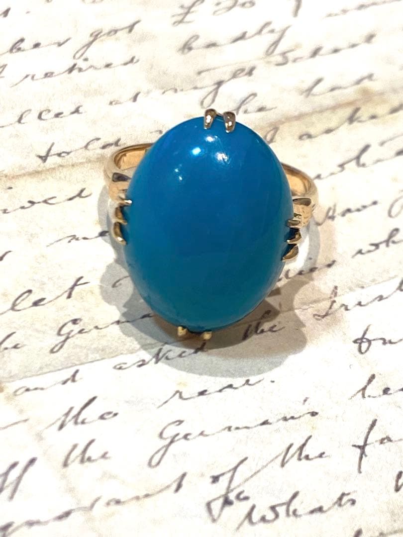 ピンク　昭和ジュエリー　18金　トルコ石　ブルー　13号