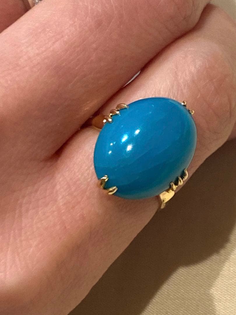 ピンク　昭和ジュエリー　18金　トルコ石　ブルー　13号