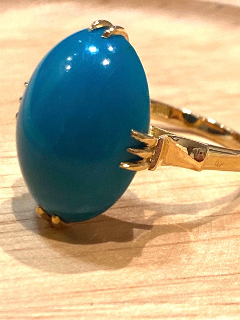 ピンク　昭和ジュエリー　18金　トルコ石　ブルー　13号