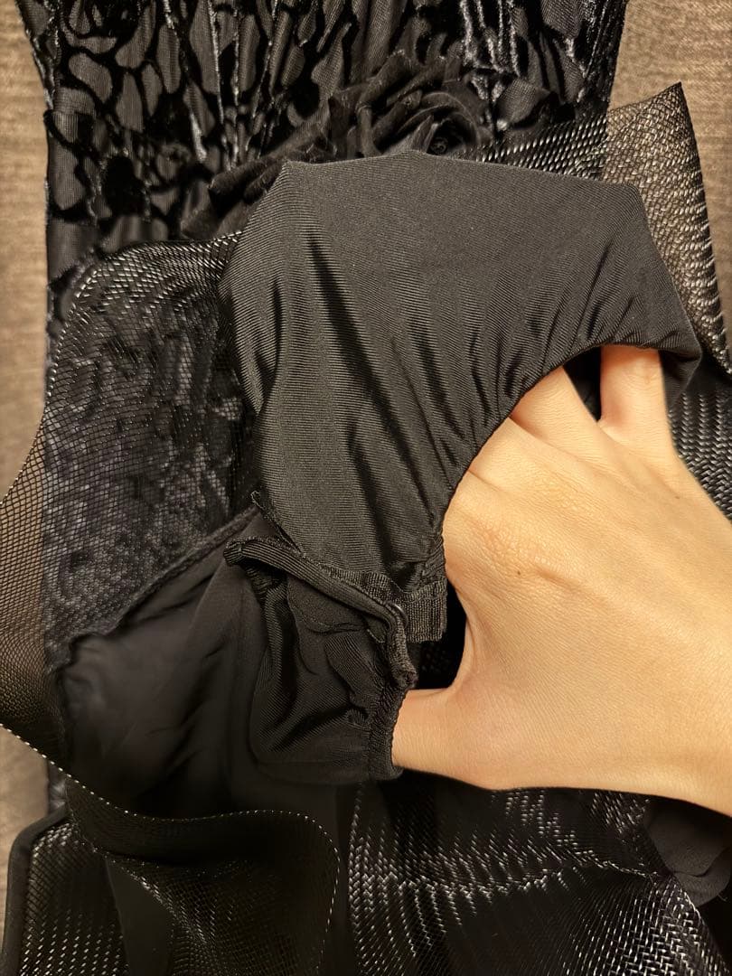 白マラボー付きブラック　デモドレス　社交ダンス