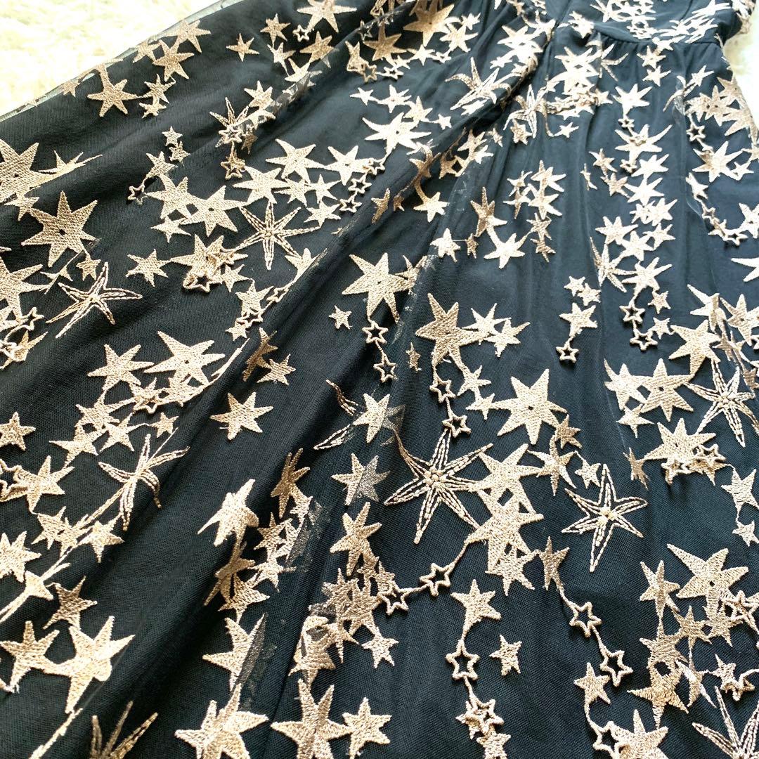 新品✨高級感 グレースコンチネンタル スター刺繍フレアドレス ワンピース ラメ