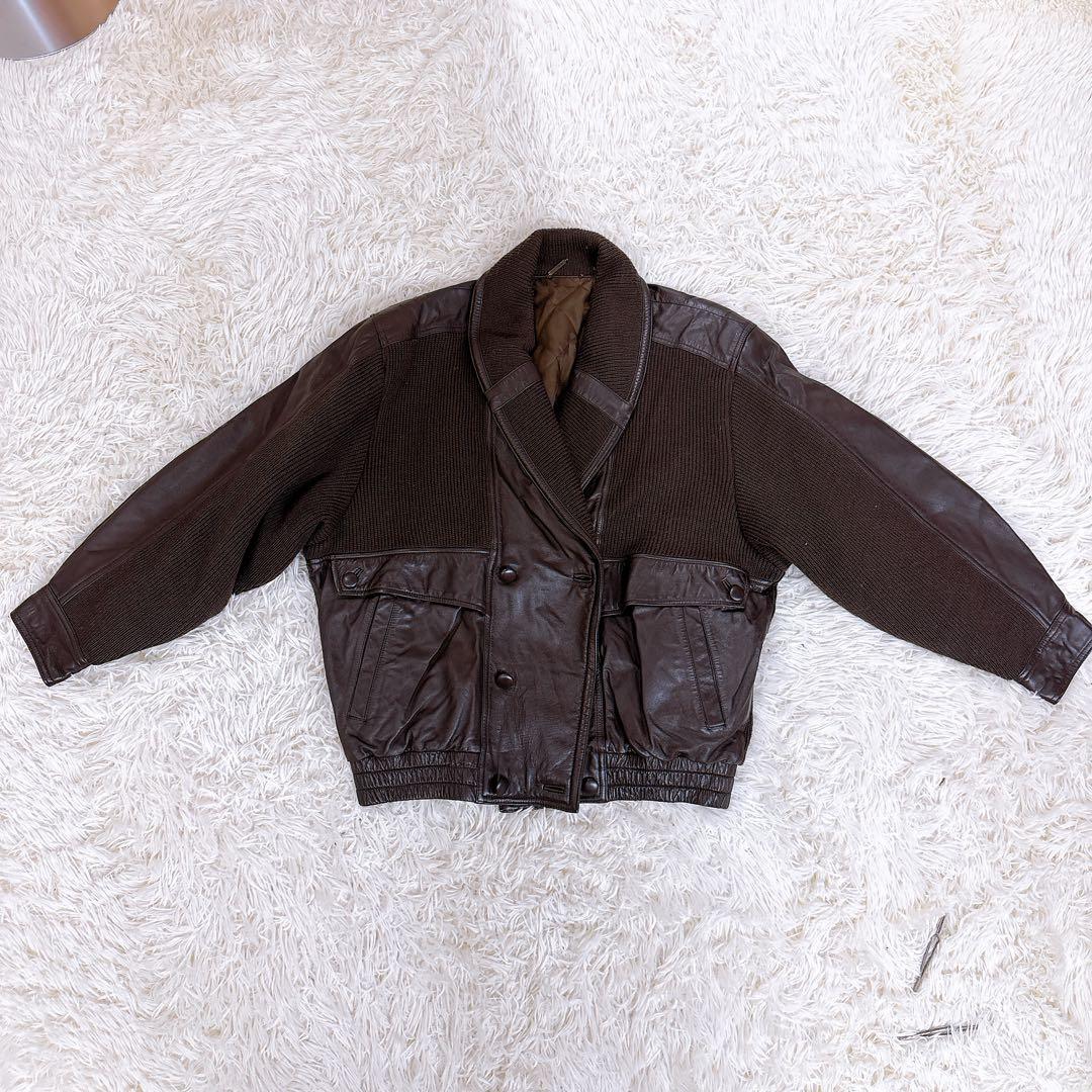 かたなぎ ラニール パリレザー×ニット切替ジャケット L ダークブラウン