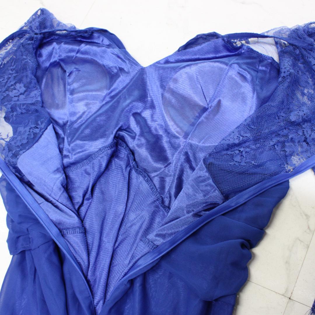 【美品 社交ダンス衣装】ワンピース ドレス 大きいサイズ 青 上品 上品 気品