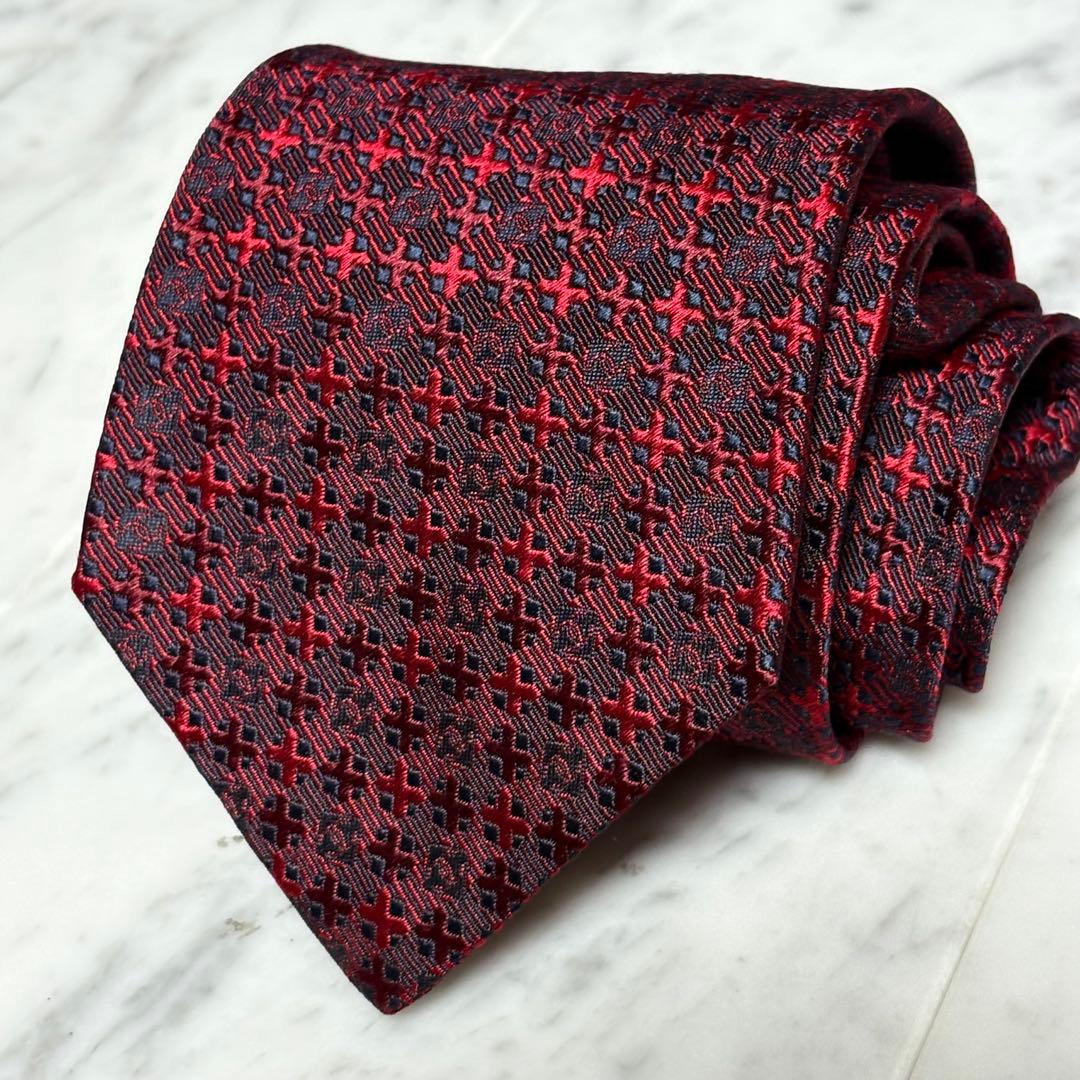 CHANEL ネクタイ ネイビー レッド ココマーク柄 パターン柄