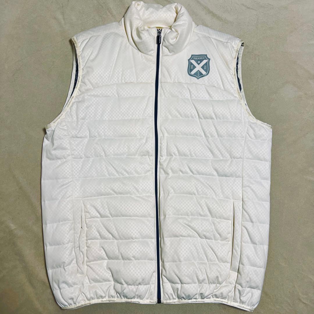 マンシングウェア　ゴルフ　フルジップダウンベスト　L 美品　高保温　オフホワイト