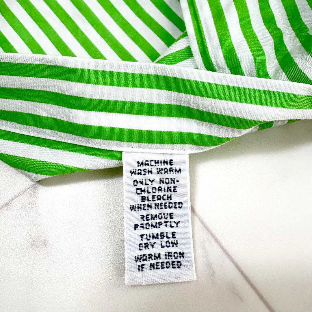 【ラルフローレン】ストライプシャツ　ポニーロゴ　コットン　黄緑　白　Y2K