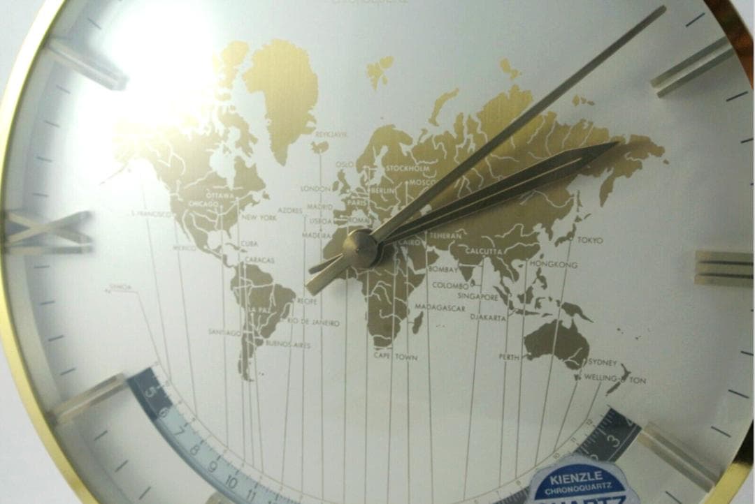 希少美品Kienzle ワールドタイム置時計 ビッグサイズゴールド未使用