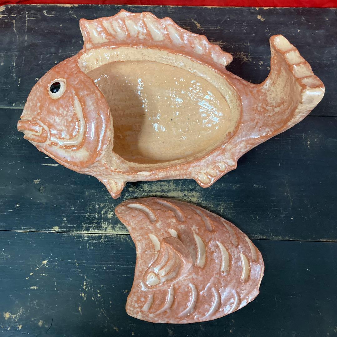 赤楽　鯛形　蓋物　二客