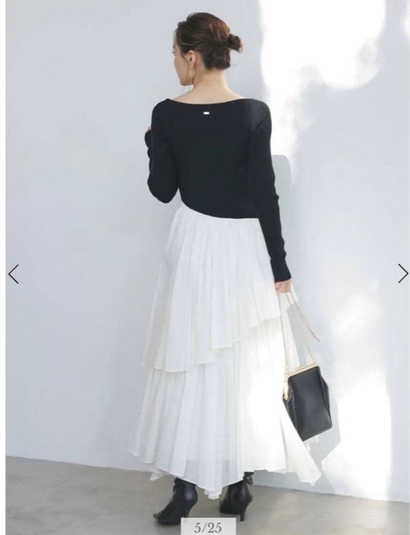 anuans ボートネックイレギュラーヘムドッキングニットワンピース