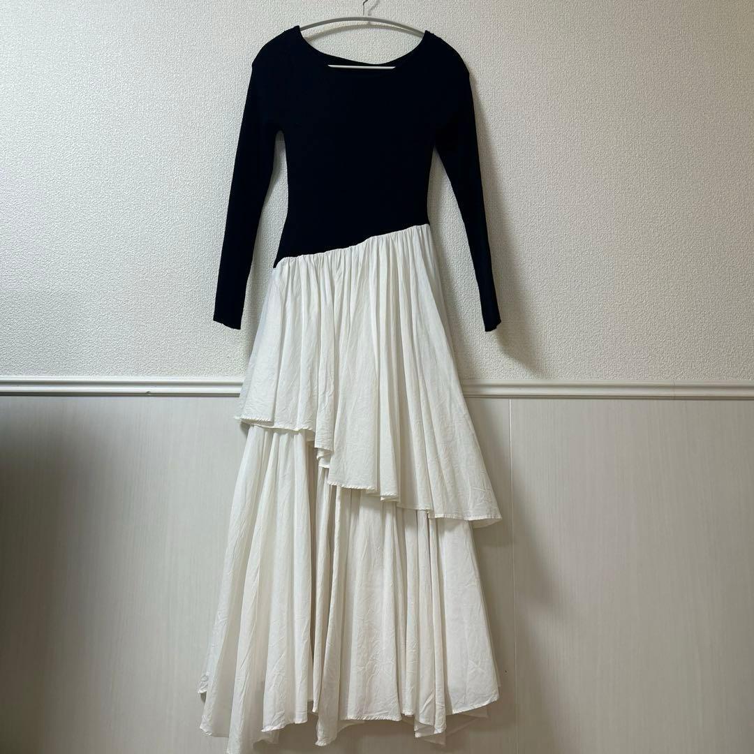 anuans ボートネックイレギュラーヘムドッキングニットワンピース