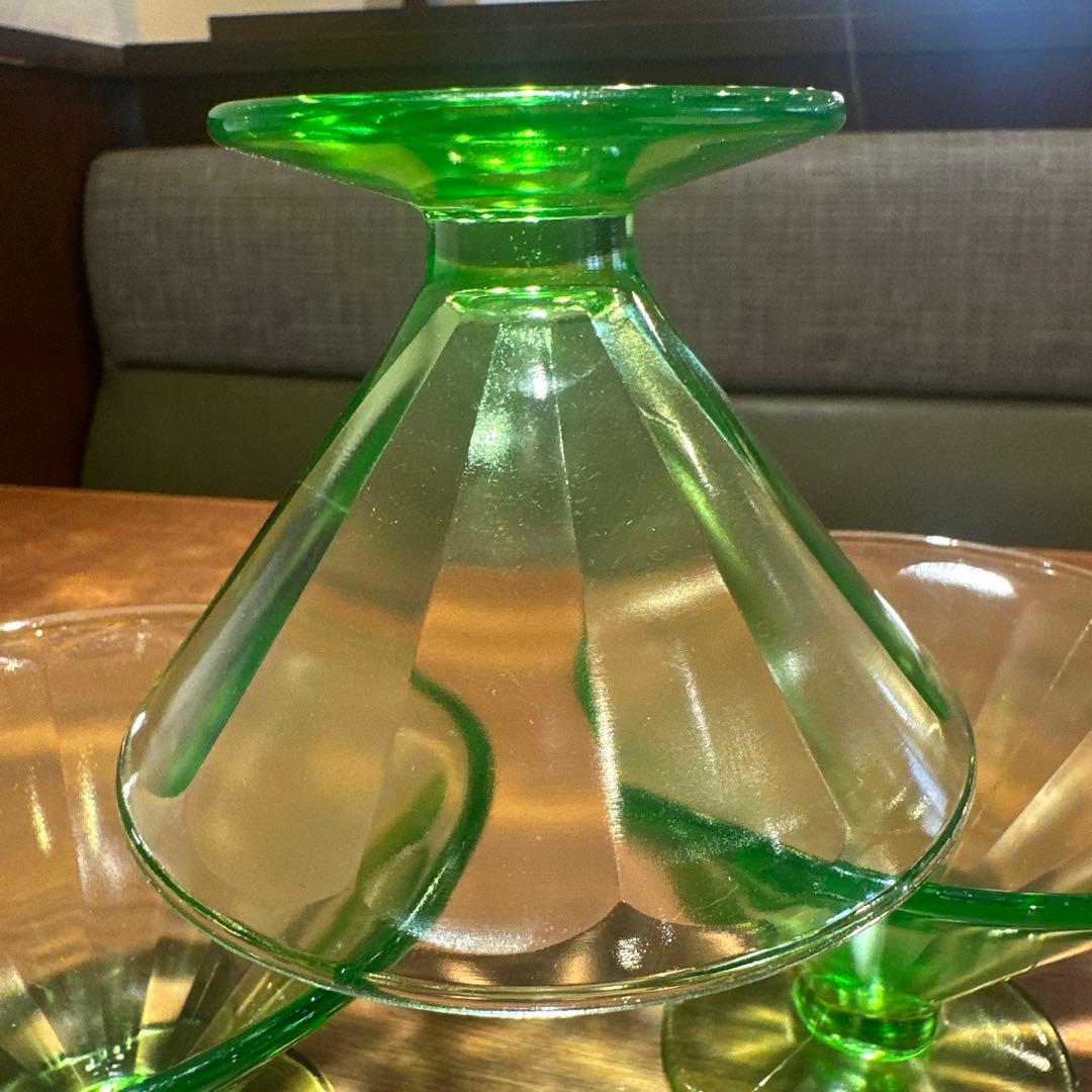 30's フェデラル社 ウランガラス シャーベットグラス×3