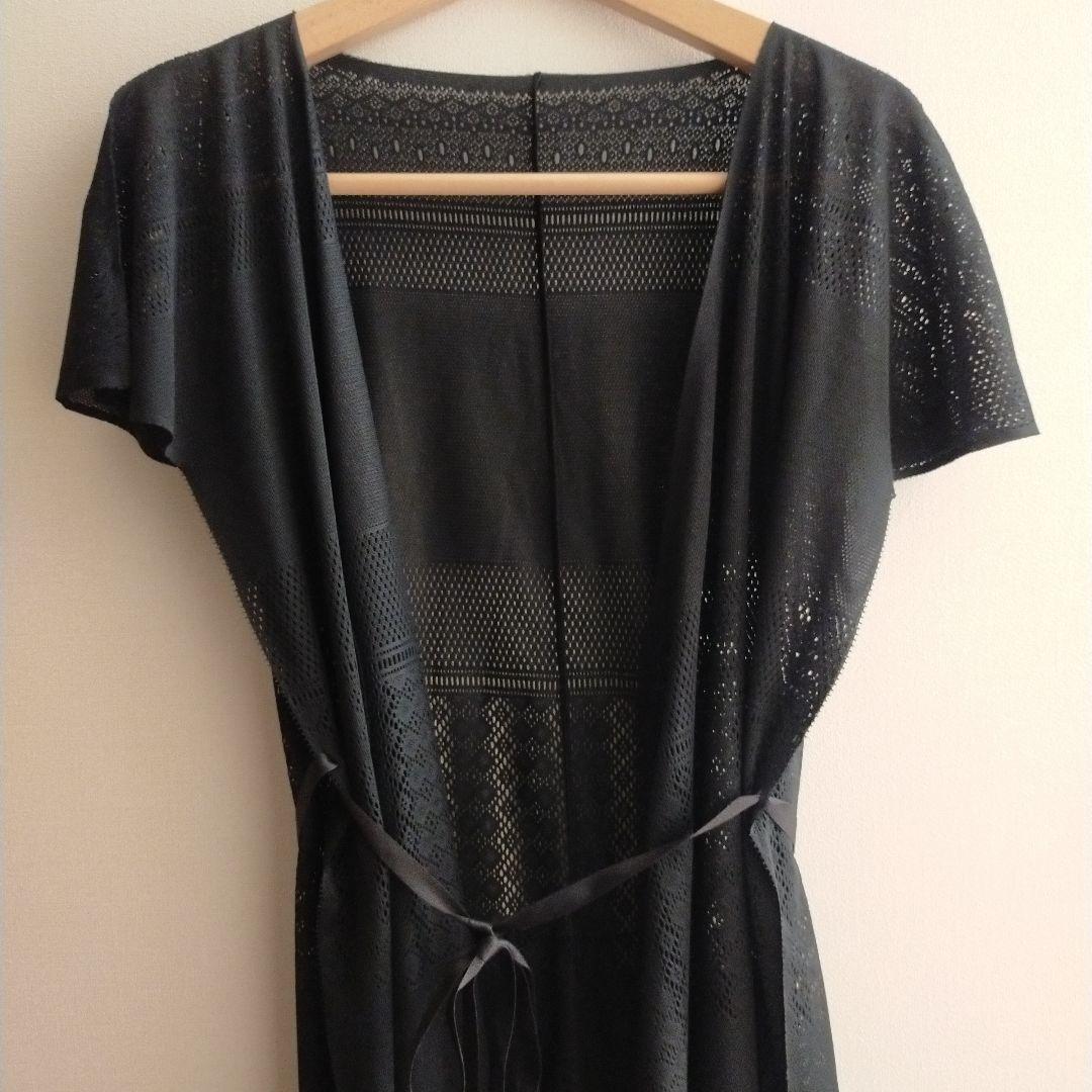 チャコット レースニット　カシュクールワンピース　黒　Mサイズ