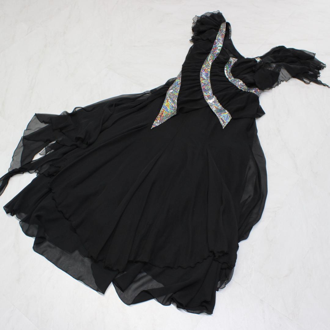 【美品 日本製社交ダンス衣装】ワンピース ドレス Scarlet 黒 キラキラ