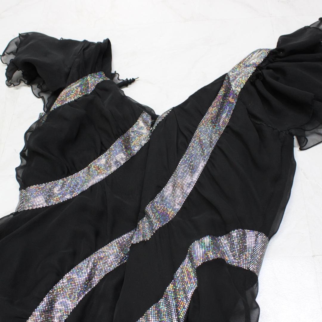 【美品 日本製社交ダンス衣装】ワンピース ドレス Scarlet 黒 キラキラ