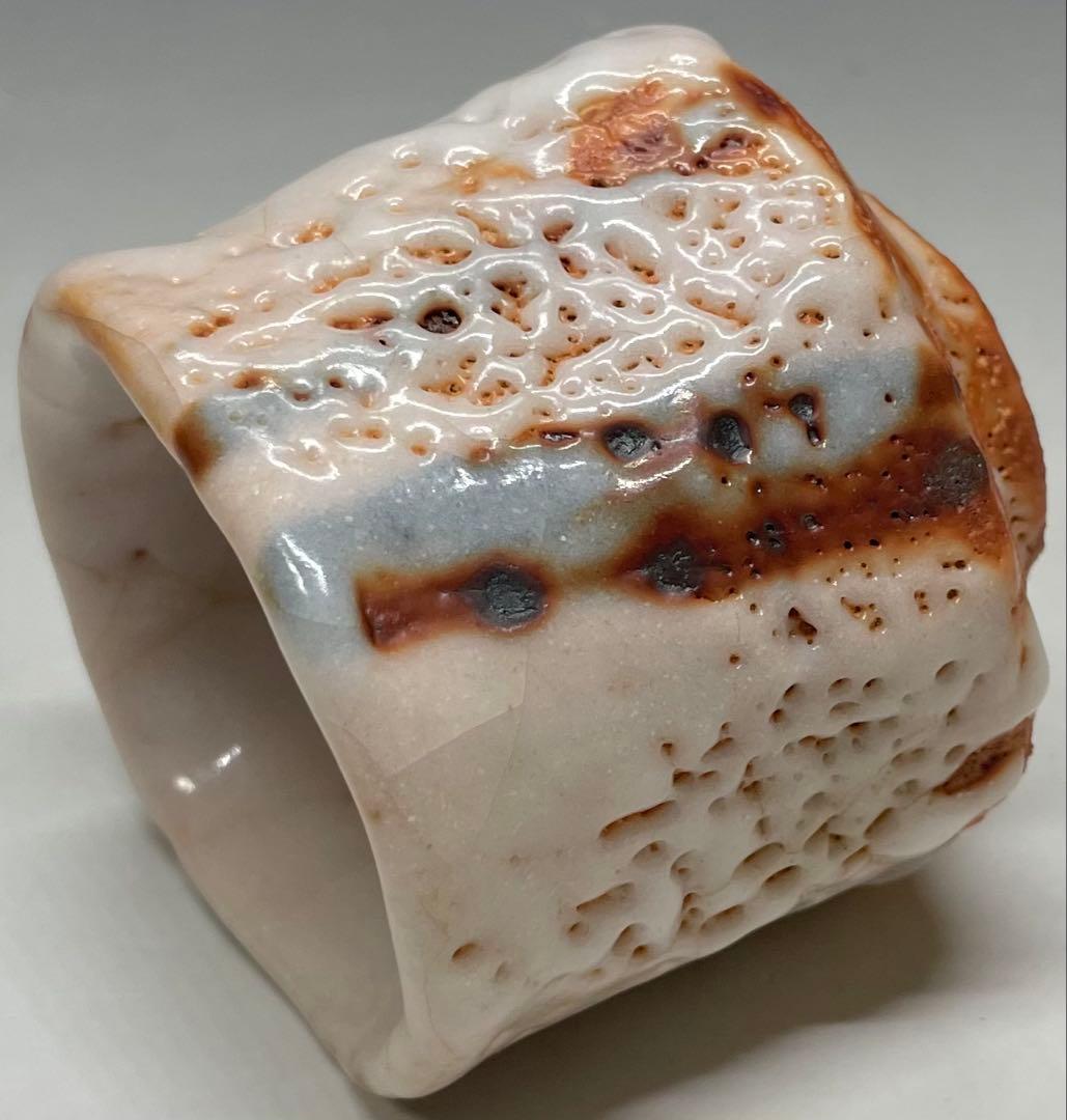 林正太郎　志野焼　ぐい呑　四方桟共箱　共布　栞 　d9431