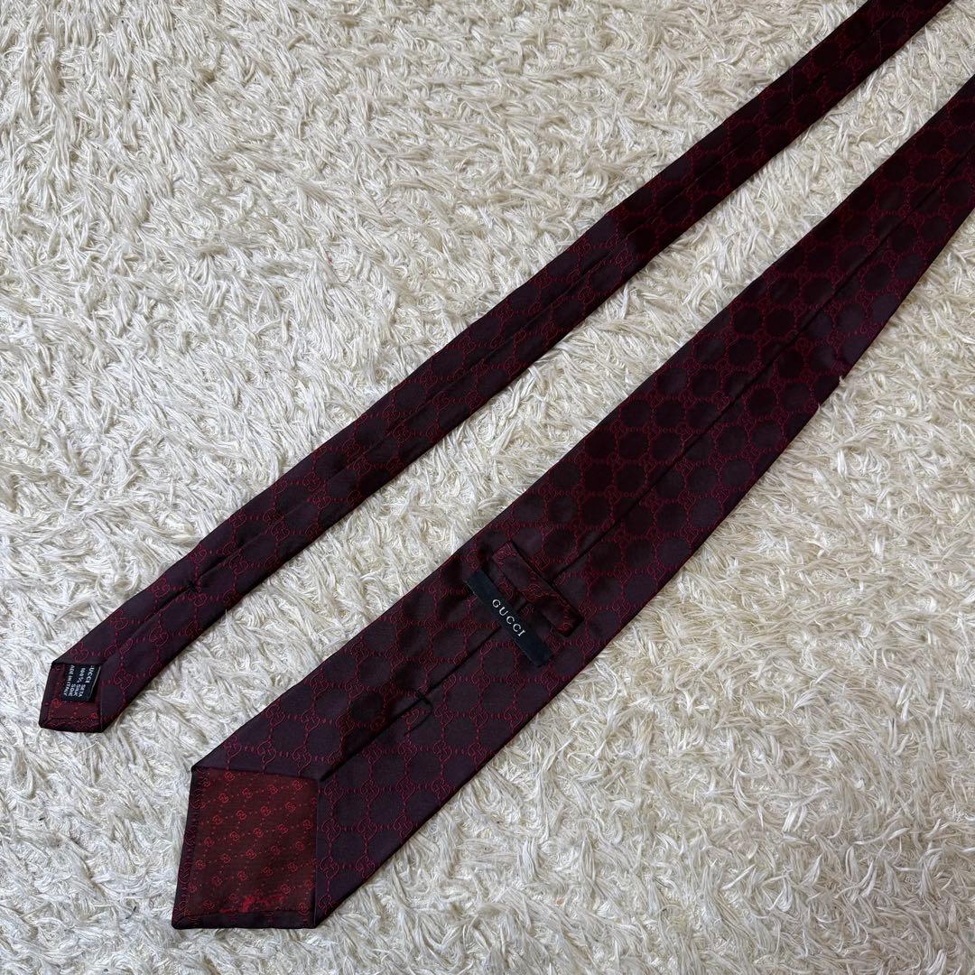 ☆美品☆GUCCI グッチ　ネクタイ　GGスプリーム　ボルドー　シルク
