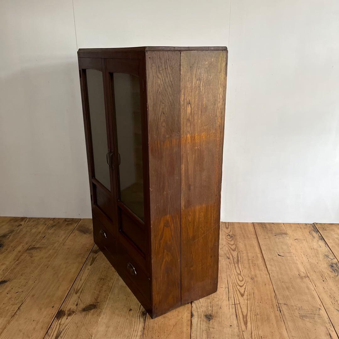 アンティーク ガラス キャビネット 食器棚 本棚 無垢材 希少