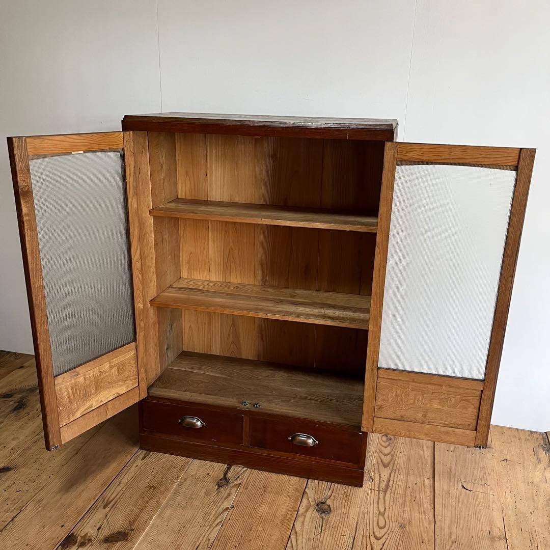 アンティーク ガラス キャビネット 食器棚 本棚 無垢材 希少