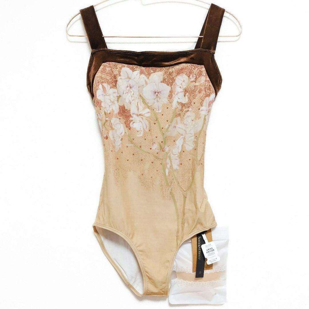 ≪未使用≫S～M ベロアトリム タンクレオタード ＊ バレエ ダンス フラワー柄